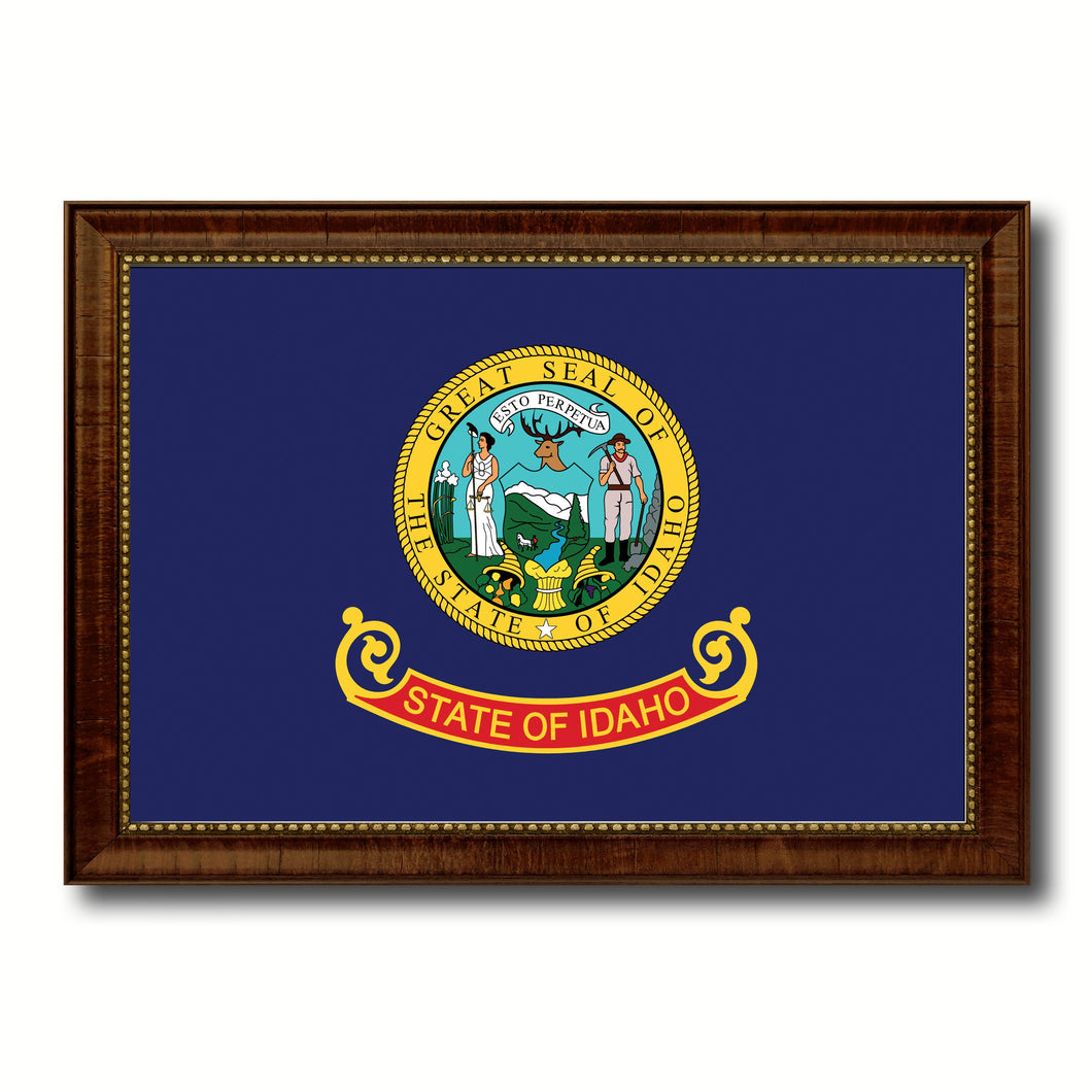 Idaho State Flag Canvas Print with Custom Brown Picture Frame Home Decor Wall Art Decoration Gifts