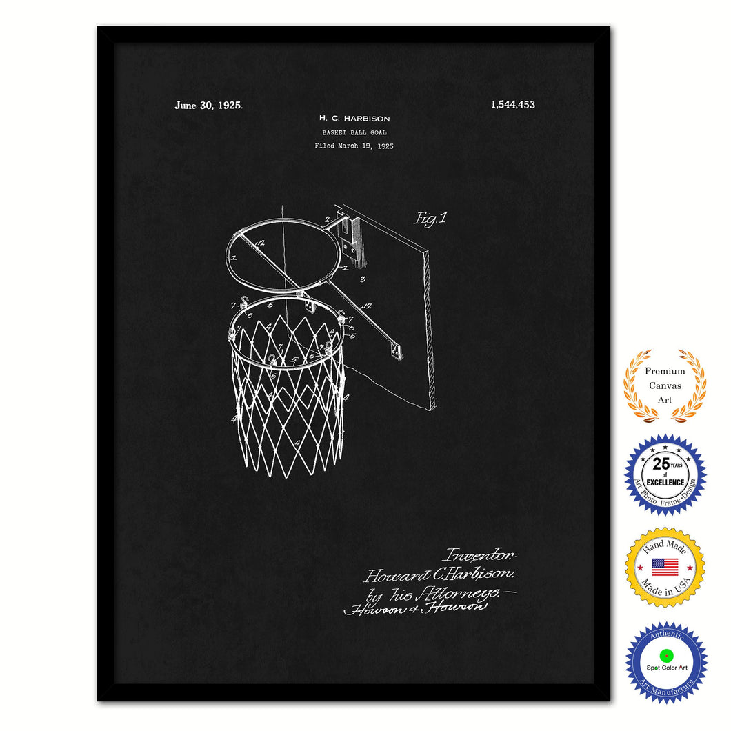 1925 Basketball Goal Old Patent Art Print on Canvas Custom Framed Vintage Home Decor Wall Decoration Great for Gifts