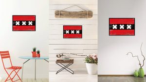 Amsterdam City Netherlands Country Flag Vintage Canvas Print with Black Picture Frame Home Decor Wall Art Collectible Decoration Artwork Gifts