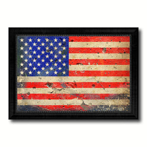 American Flag Vintage USA Canvas Print with Black Picture Frame Home Decor Man Cave Wall Art Collectible Decoration Artwork Gifts