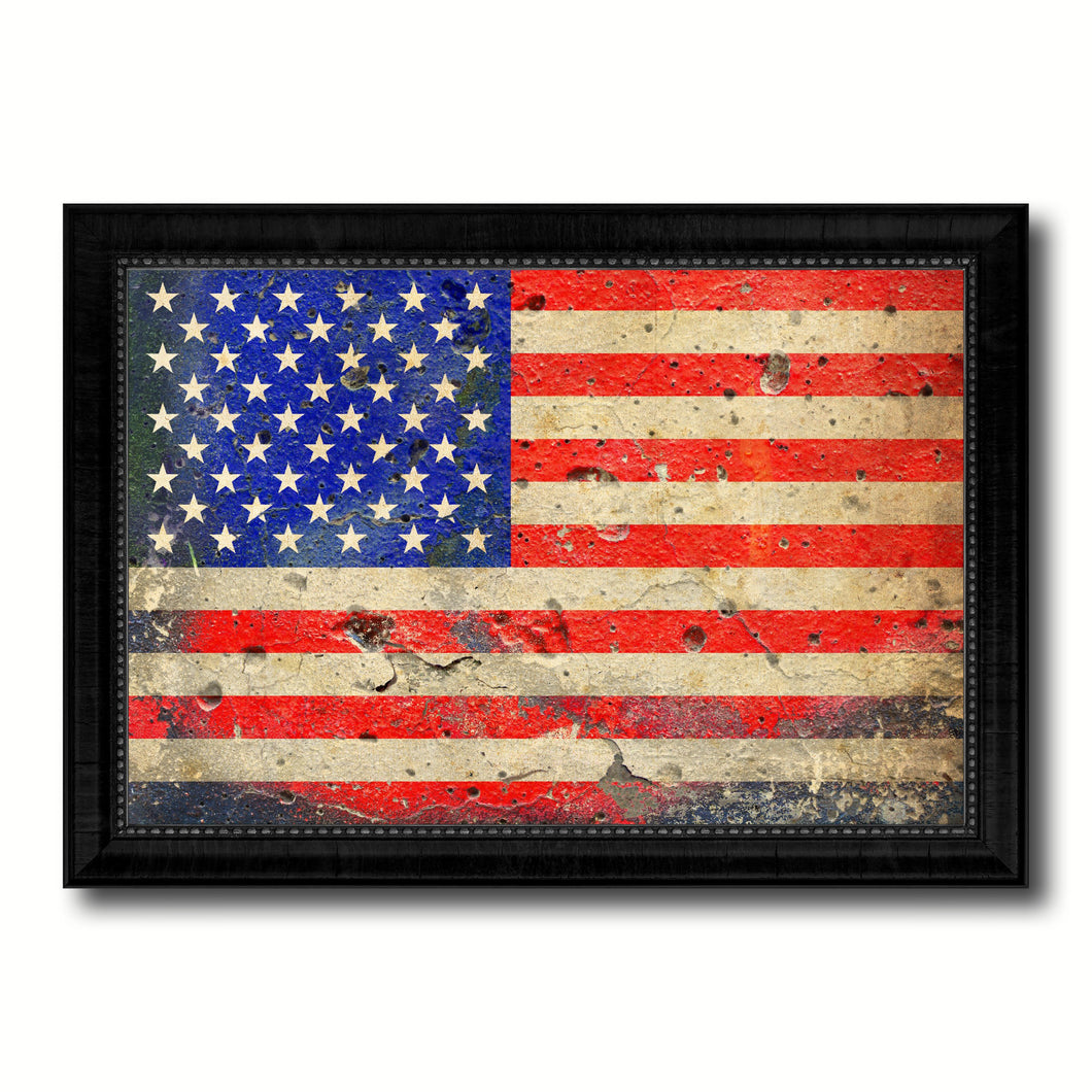 American Flag Vintage USA Canvas Print with Black Picture Frame Home Decor Man Cave Wall Art Collectible Decoration Artwork Gifts