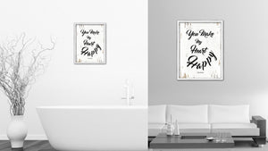 You make my heart happy - Emily Beckett Romantic Quote Saying Canvas Print with Picture Frame Home Decor Wall Art, White Wash