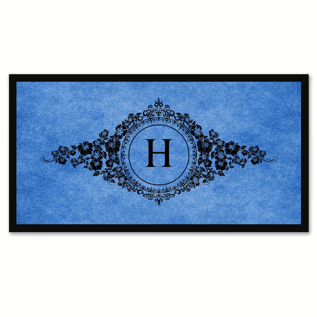 Alphabet Letter H Blue Canvas Print, Black Custom Frame