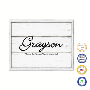Grayson Name Plate White Wash Wood Frame Canvas Print Boutique Cottage Decor Shabby Chic