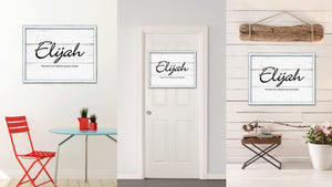Elijah Name Plate White Wash Wood Frame Canvas Print Boutique Cottage Decor Shabby Chic