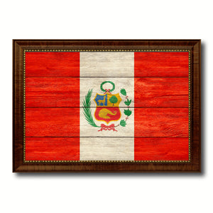 Peru Country Flag Texture Canvas Print with Brown Custom Picture Frame Home Decor Gift Ideas Wall Art Decoration
