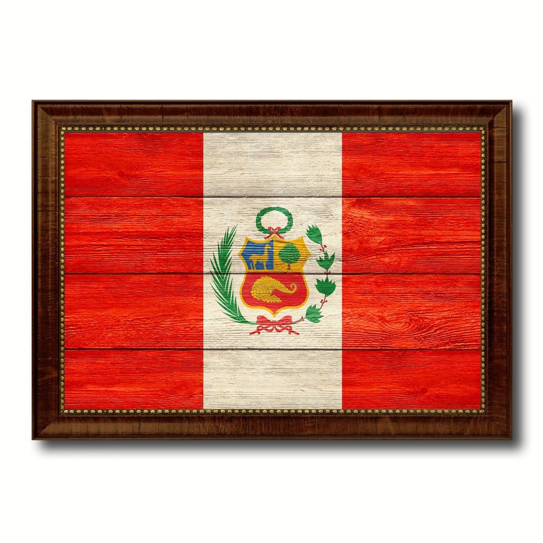Peru Country Flag Texture Canvas Print with Brown Custom Picture Frame Home Decor Gift Ideas Wall Art Decoration