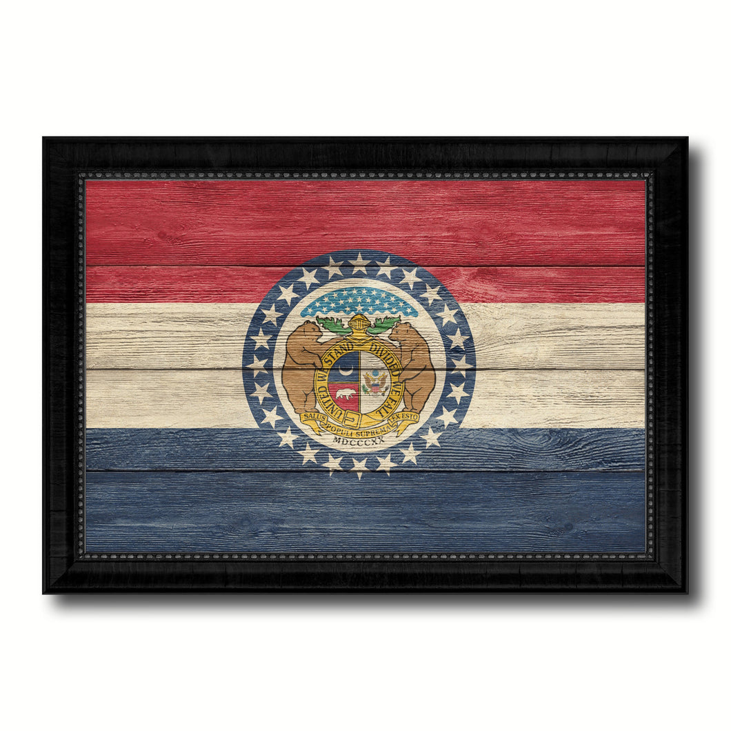 Missouri State Flag Texture Canvas Print with Black Picture Frame Home Decor Man Cave Wall Art Collectible Decoration Artwork Gifts