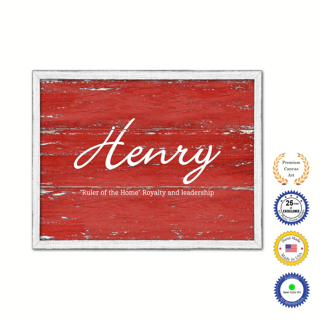 Henry Name Plate White Wash Wood Frame Canvas Print Boutique Cottage Decor Shabby Chic