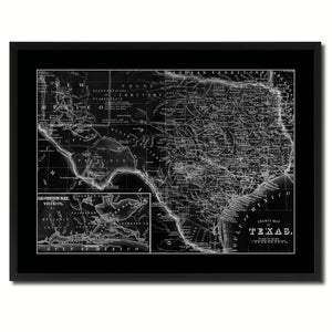 Texas Vintage Monochrome Map Canvas Print, Gifts Picture Frames Home Decor Wall Art