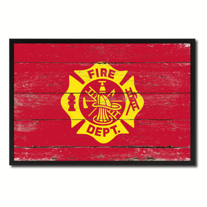 Fire Department Fire Fighter USA Flag Vintage Canvas Print with Picture Frame Home Decor Man Cave Wall Art Collectible Decoration Artwork Gifts