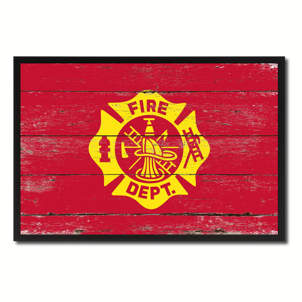 Fire Department Fire Fighter USA Flag Vintage Canvas Print with Picture Frame Home Decor Man Cave Wall Art Collectible Decoration Artwork Gifts