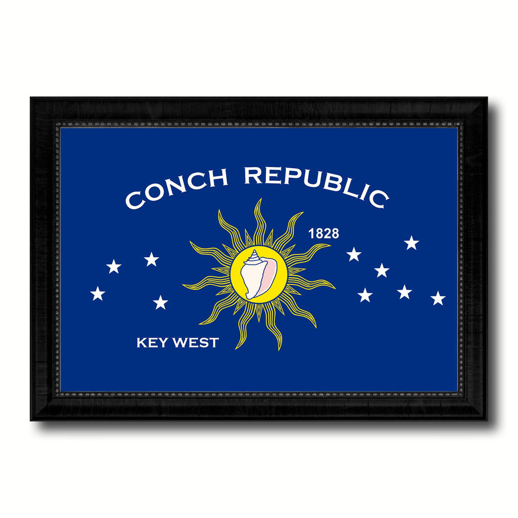 Conch Republic Key West City Florida State Flag Canvas Print Black Picture Frame
