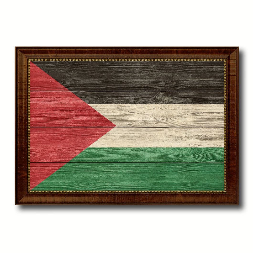 Palestinian Country Flag Texture Canvas Print with Brown Custom Picture Frame Home Decor Gift Ideas Wall Art Decoration