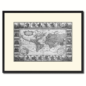 Geographic Vintage B&W Map Canvas Print, Picture Frame Home Decor Wall Art Gift Ideas