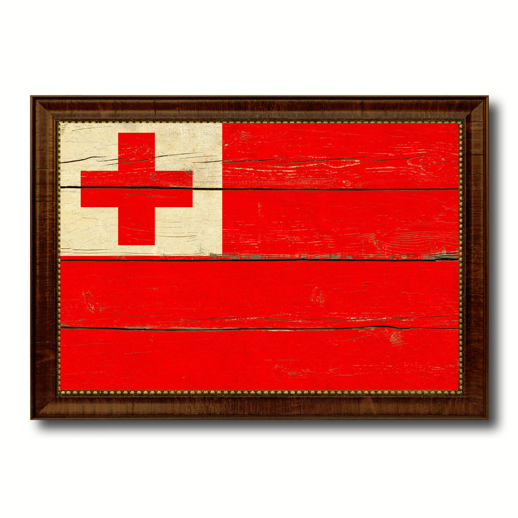 Tonga Country Flag Vintage Canvas Print with Brown Picture Frame Home Decor Gifts Wall Art Decoration Artwork