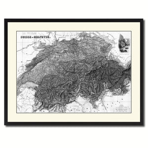 Switzerland Vintage B&W Map Canvas Print, Picture Frame Home Decor Wall Art Gift Ideas