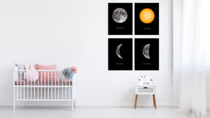 Quarter Moon Print on Canvas Planets of Solar System Black Custom Framed Art Home Decor Wall Office Decoration