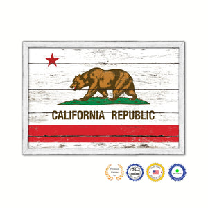California State Flag Shabby Chic Gifts Home Decor Wall Art Canvas Print, White Wash Wood Frame