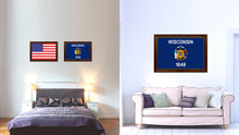 Load image into Gallery viewer, Wisconsin State Flag Canvas Print with Custom Brown Picture Frame Home Decor Wall Art Decoration Gifts
