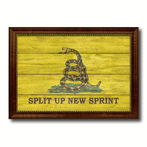 Split Up New Sprint Military Flag Texture Canvas Print with Brown Picture Frame Home Decor Wall Art Gifts