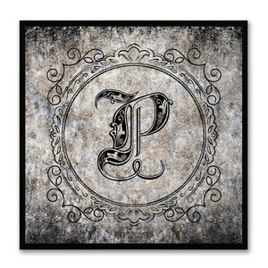 Alphabet P Black Canvas Print Black Frame Kids Bedroom Wall Décor Home Art