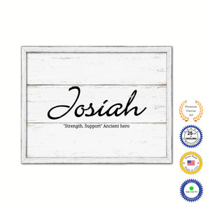 Josiah Name Plate White Wash Wood Frame Canvas Print Boutique Cottage Decor Shabby Chic
