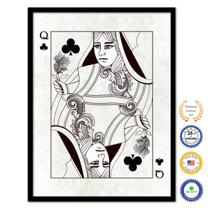 Queen Clover Poker Decks of Vintage Cards Print on Canvas Black Custom Framed