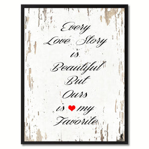 Every Love Story Is Beautiful Saying Canvas Print, Black Picture Frame Home Decor Wall Art Gifts