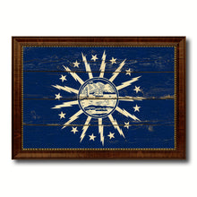 Load image into Gallery viewer, Buffalo City New York State Vintage Flag Canvas Print Brown Picture Frame
