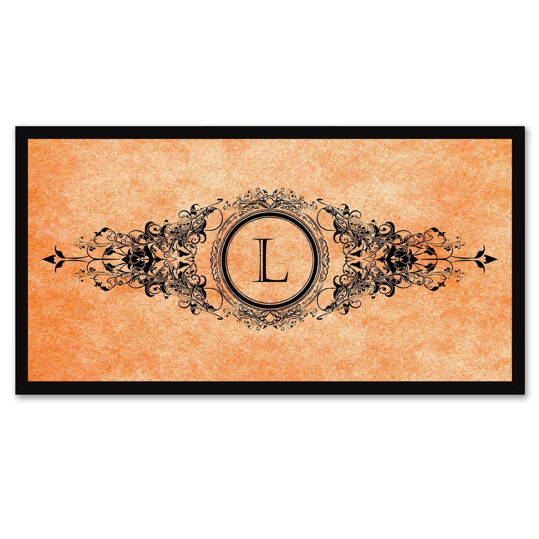 Alphabet Letter L Orange Canvas Print, Black Custom Frame