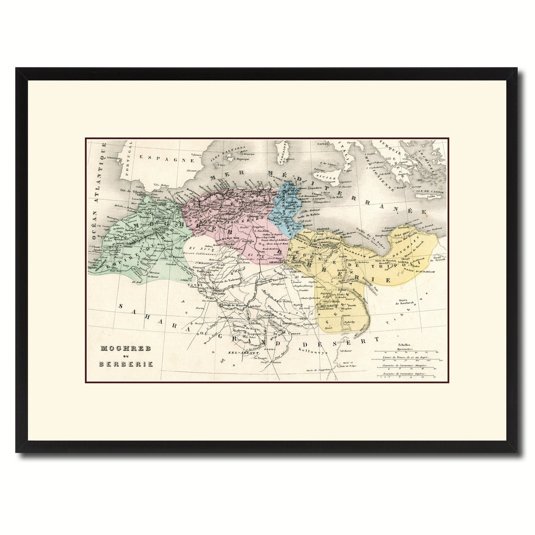 North Africa Barbary Coast Vintage Antique Map Wall Art Home Decor Gift Ideas Canvas Print Custom Picture Frame