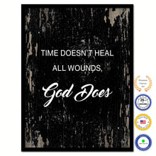 Load image into Gallery viewer, Time doesn&#39;t heal all wounds God does Bible Verse Scripture Quote Black Canvas Print with Picture Frame
