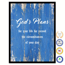 Load image into Gallery viewer, God&#39;s plans for your life far exceed the circumstances of your day Bible Verse Scripture Quote Blue Canvas Print with Picture Frame
