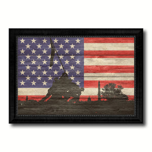 Iwo Jima World War 2 Veterans Flag Texture Canvas Print with Black Picture Frame Home Decor Man Cave Wall Art Collectible Decoration Artwork Gifts