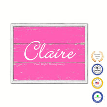 Load image into Gallery viewer, Claire Name Plate White Wash Wood Frame Canvas Print Boutique Cottage Decor Shabby Chic
