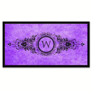 Alphabet Letter W Purple Canvas Print, Black Custom Frame