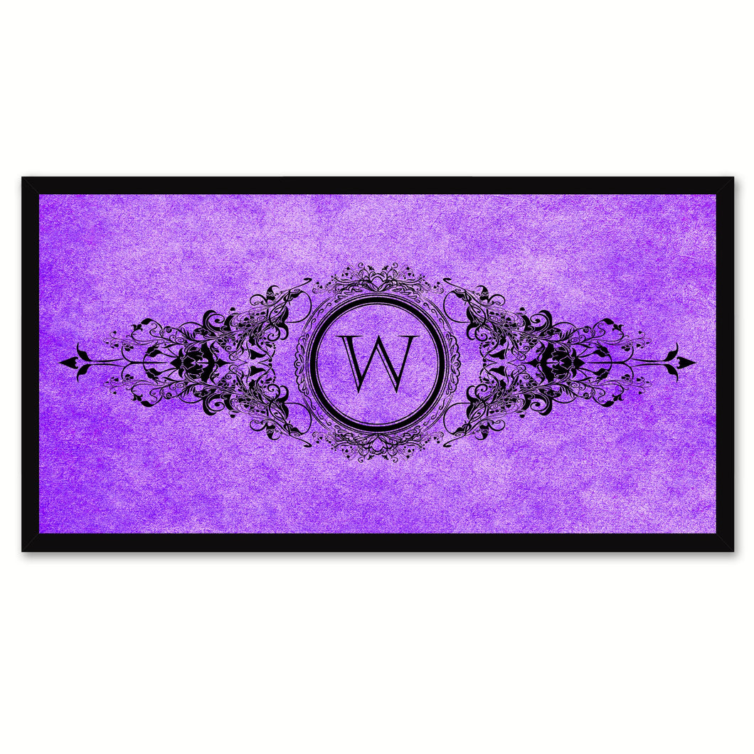 Alphabet Letter W Purple Canvas Print, Black Custom Frame