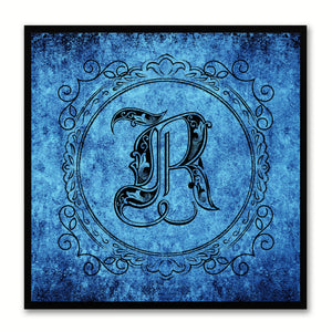Alphabet R Blue Canvas Print Black Frame Kids Bedroom Wall Décor Home Art