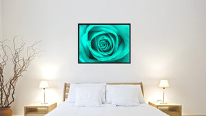 Aqua Rose Flower Framed Canvas Print Home Décor Wall Art