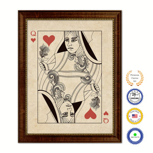 Queen Heart Poker Decks of Vintage Cards Print on Canvas Brown Custom Framed