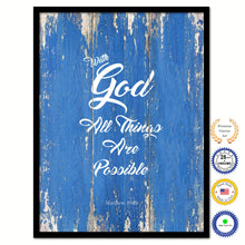 Load image into Gallery viewer, With God All Things Are Possible - Matthew 19:26 Bible Verse Scripture Quote Blue Canvas Print with Picture Frame
