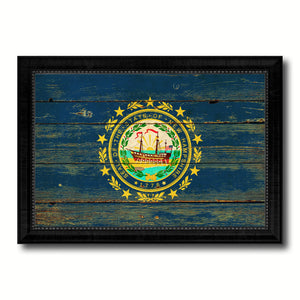 New Hampshire State Vintage Flag Canvas Print with Black Picture Frame Home Decor Man Cave Wall Art Collectible Decoration Artwork Gifts