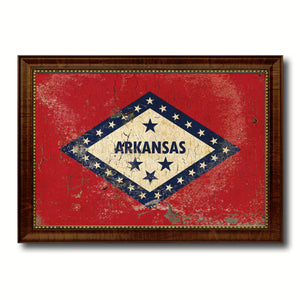 Arkansas State Vintage Flag Canvas Print with Brown Picture Frame Home Decor Man Cave Wall Art Collectible Decoration Artwork Gifts