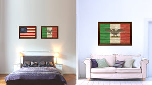 Italy War Eagle Italian Flag Texture Canvas Print with Brown Picture Frame Home Decor Wall Art Gifts