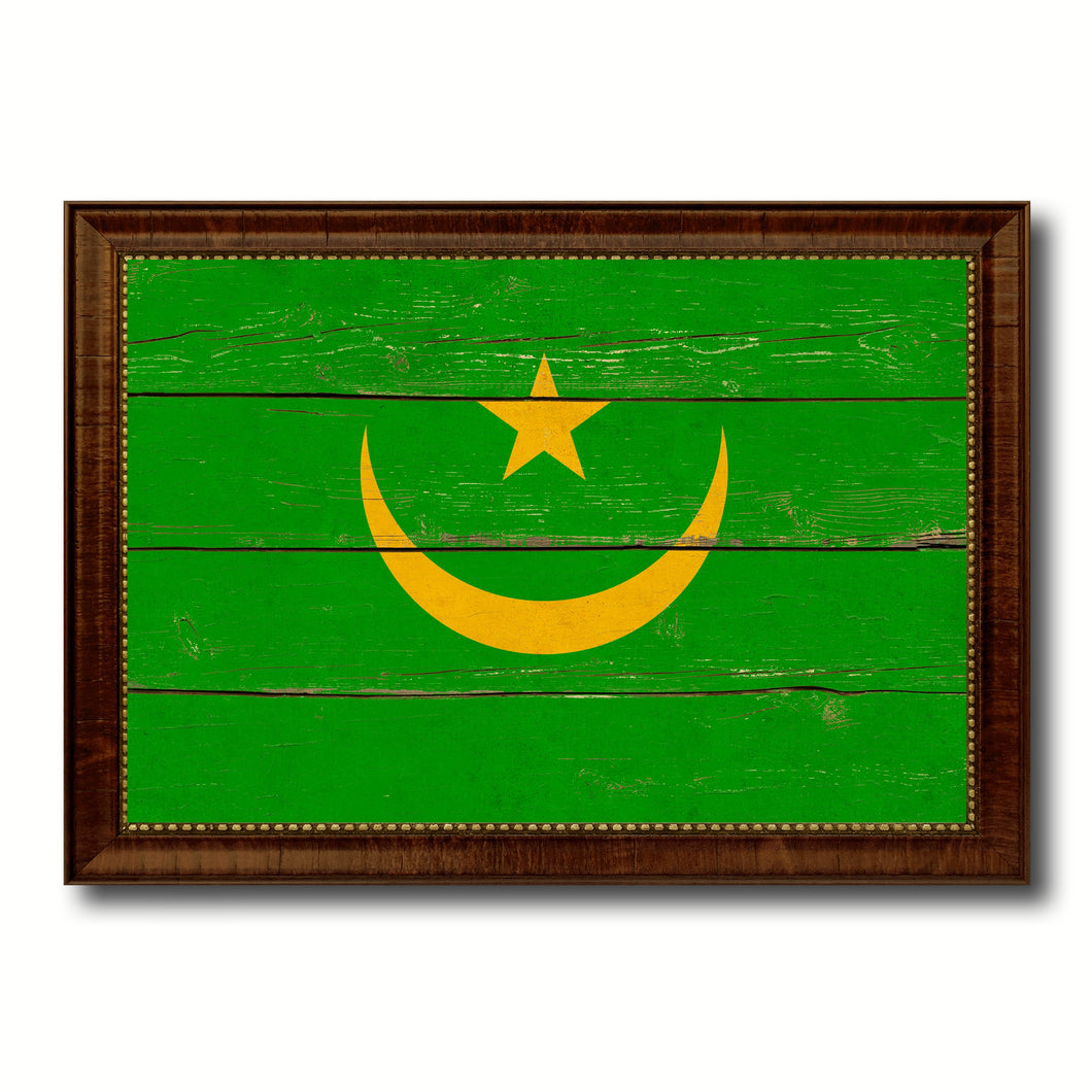 Mauritania Country Flag Vintage Canvas Print with Brown Picture Frame Home Decor Gifts Wall Art Decoration Artwork