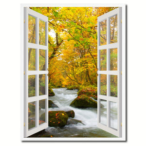 Autumn River Picture French Window Canvas Print with Frame Gifts Home Decor Wall Art Collection