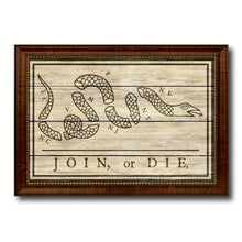 Load image into Gallery viewer, US Join or Die Snake Colonial Revolutionary War Military Flag Texture Canvas Print with Brown Picture Frame Home Decor Wall Art Gifts
