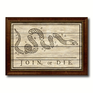 US Join or Die Snake Colonial Revolutionary War Military Flag Texture Canvas Print with Brown Picture Frame Home Decor Wall Art Gifts