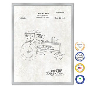 1941 Tractor Enclosure Old Patent Art Print on Canvas Custom Framed Vintage Home Decor Wall Decoration Great for Gifts